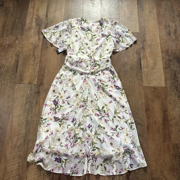 Women's Jessica Howard White Purple Floral High Low Dress Size 6 - Picture 12 of 14